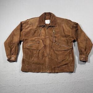 Vintage Monette Leathers Jacket Mens Medium Suede Bomber Multi Pocket Vintage 90